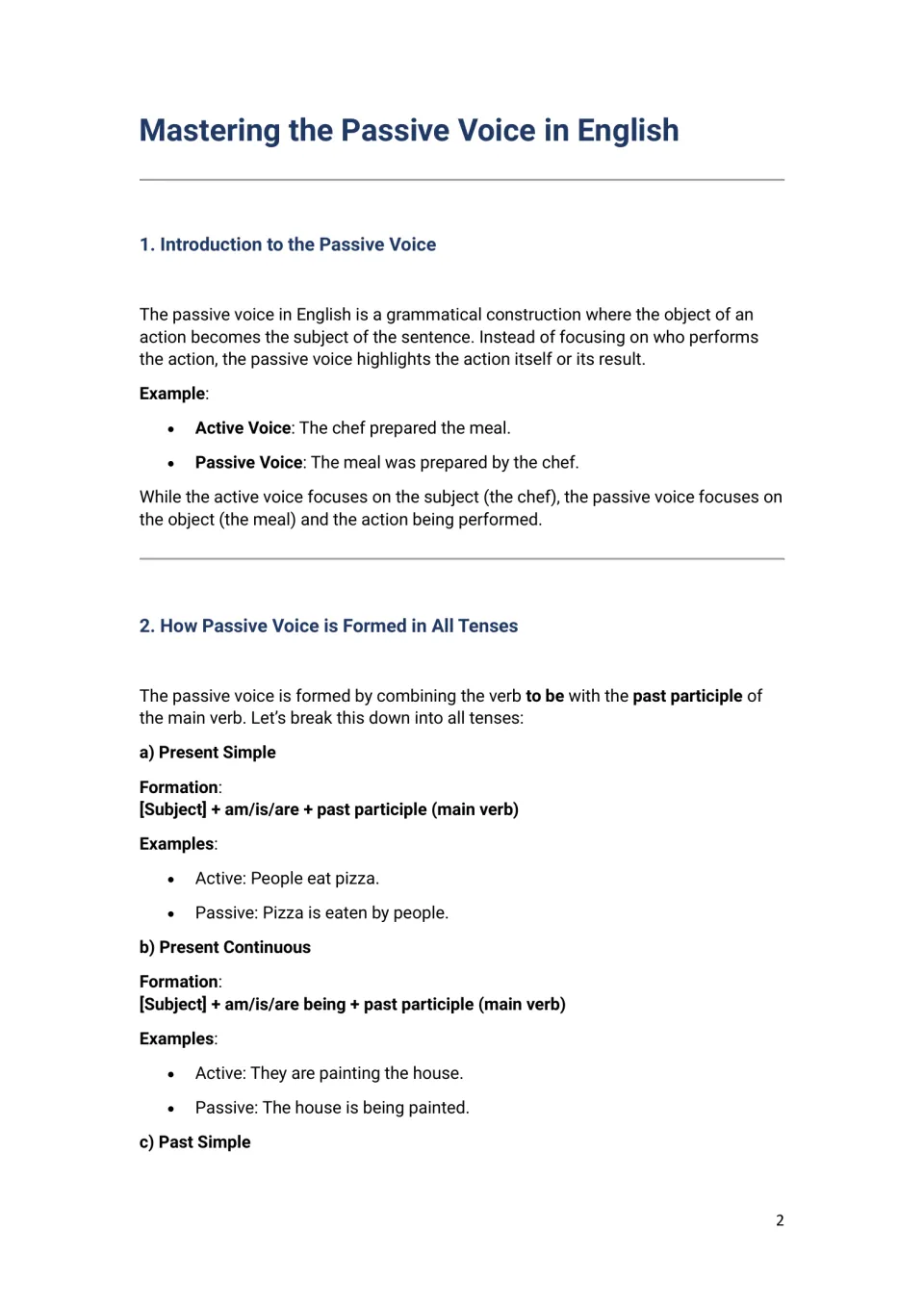 Passive voice introduction: defines it with a chef example, then shows how present simple and continuous forms are built