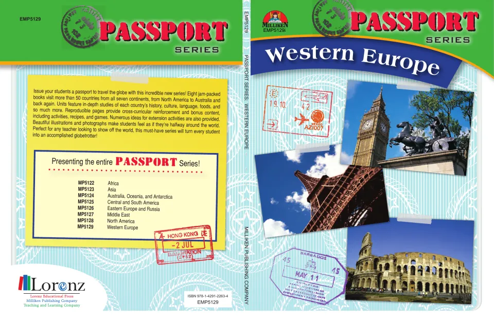 Passport Series: Western Europe cover featuring Big Ben, the Eiffel Tower, and the Colosseum in Rome