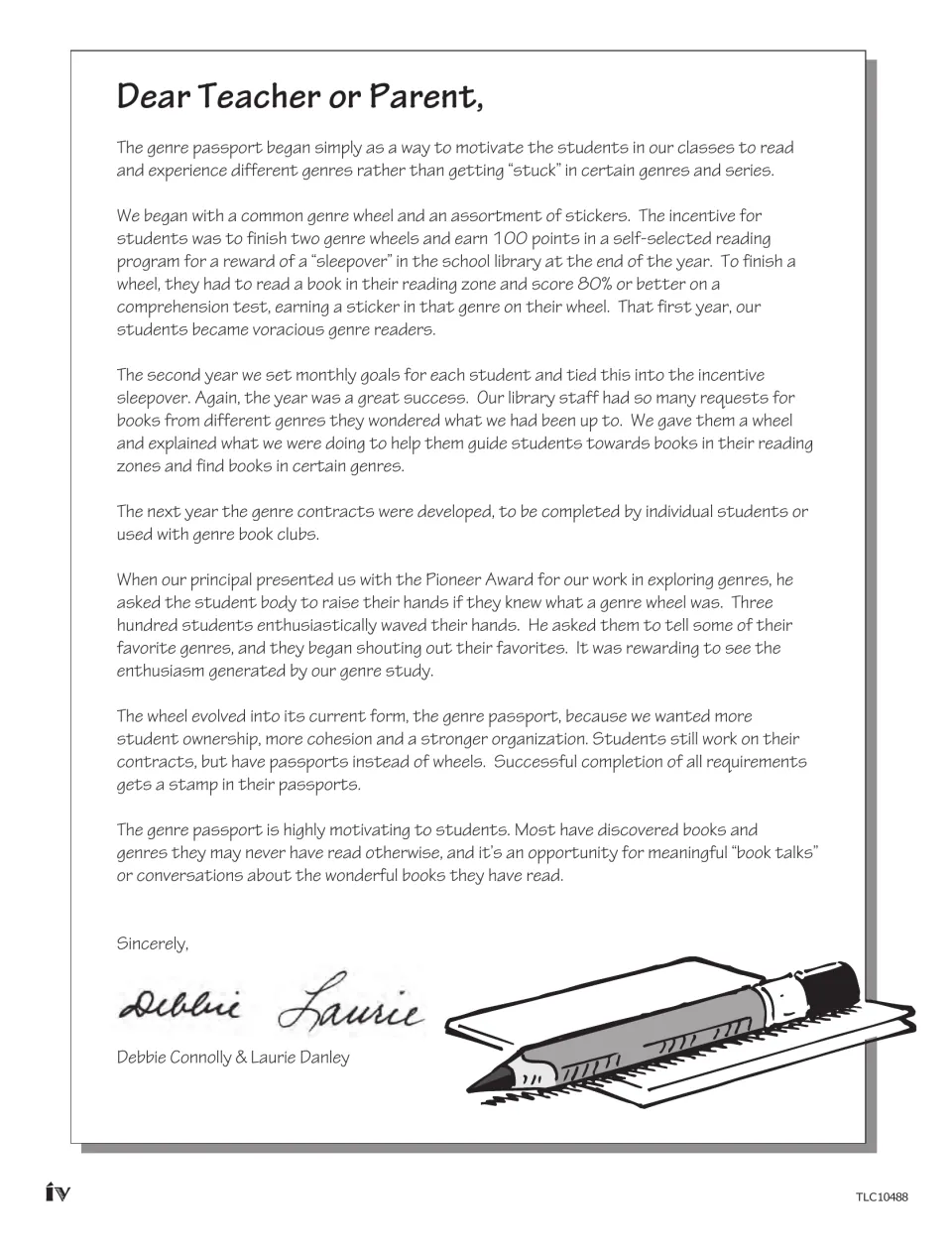 Authors' letter explaining how a genre wheel with stickers grew into the genre passport and contracts for readers