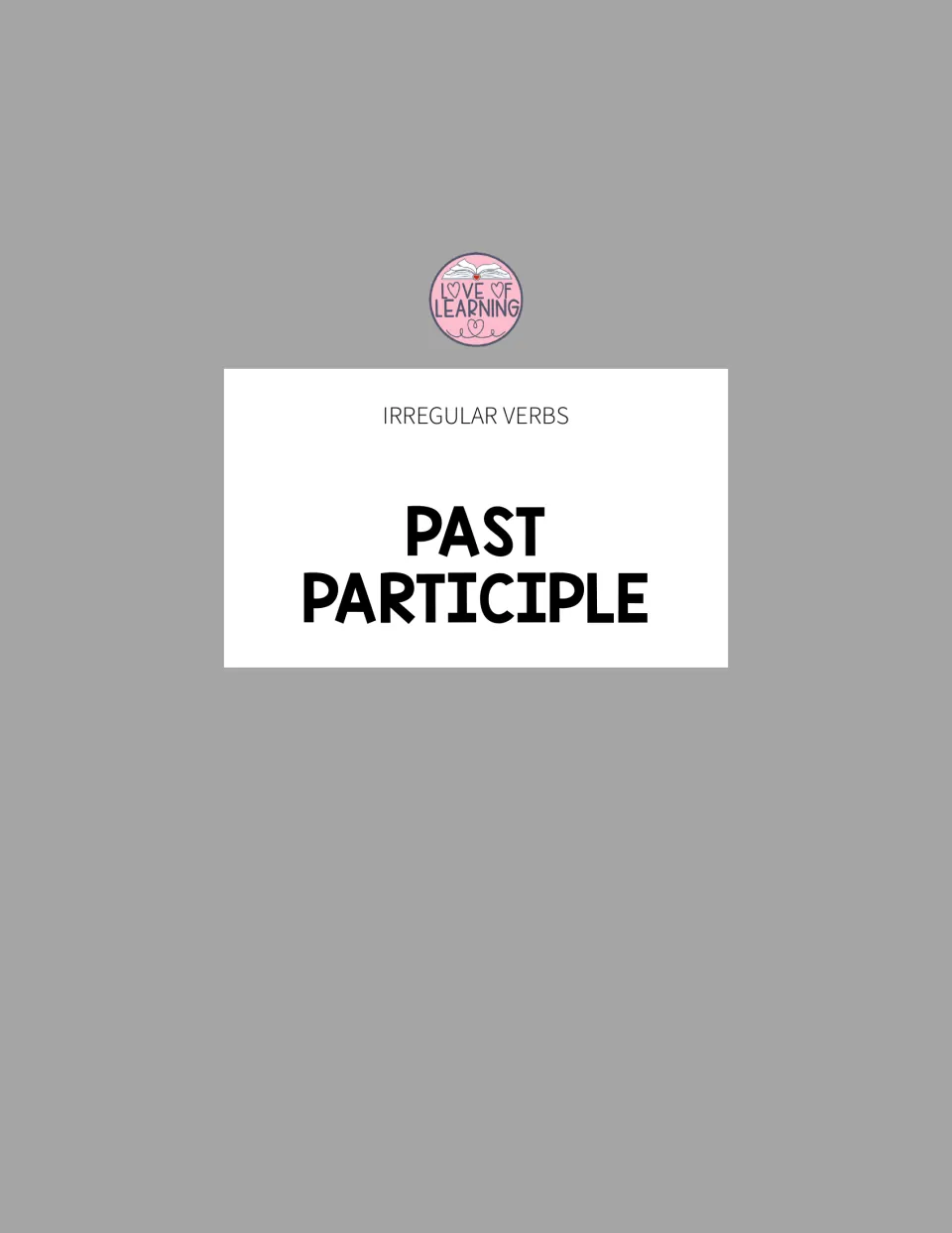 Section divider titled Past Participle under the Irregular Verbs heading, leading into the clownfish drawing pages