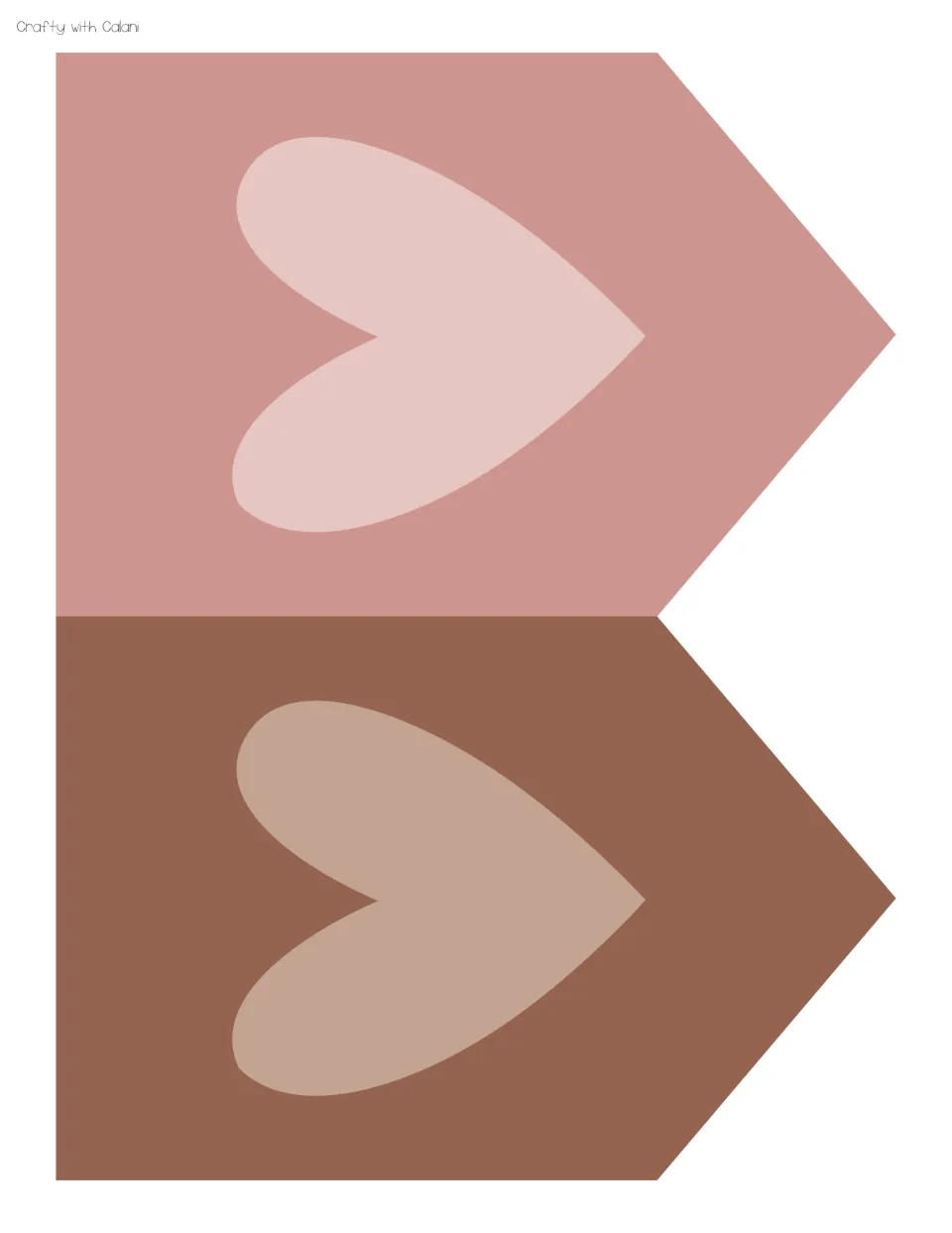 Bunting pennants: one dusty rose flag with a blush heart and one brown flag with a tan heart, to cut out for the banner