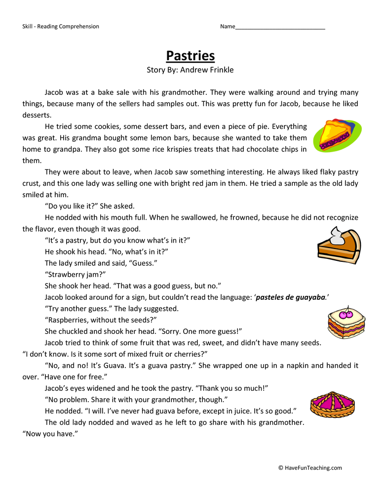 Pastries Reading Comprehension Worksheet teaching resource preview