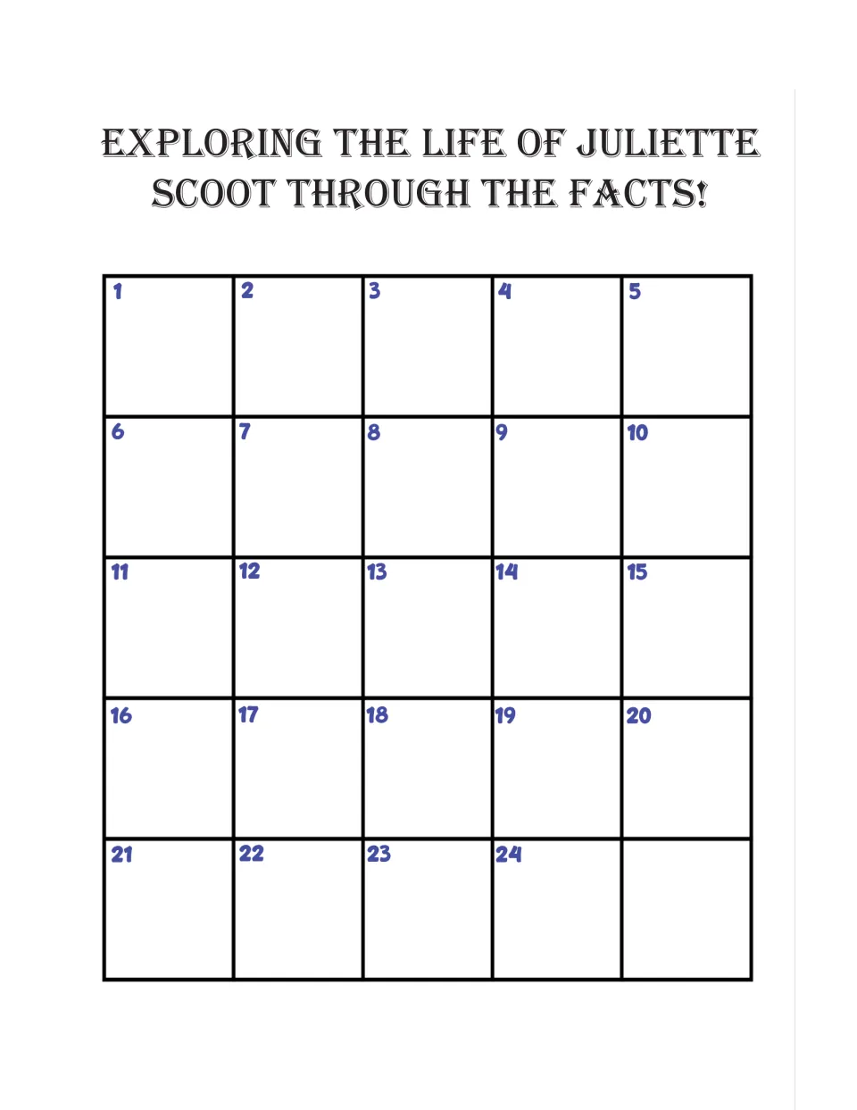 Scoot through the facts: numbered spaces 1 to 24 where players write an answer for each station as they rotate