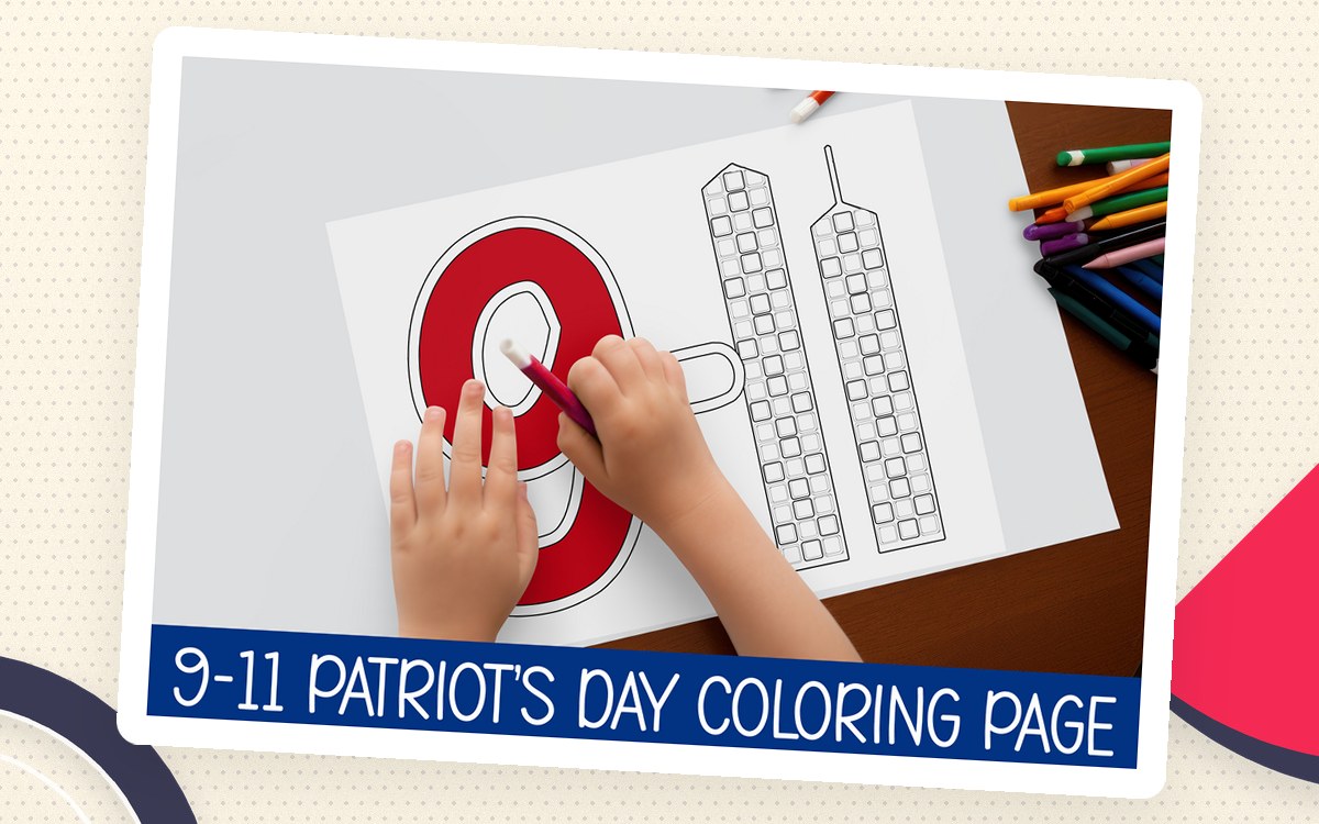 PATRIOT DAY COLORING ACTIVITY, 9-11 CRAFT FOR KIDS, Twin Tower artwork cover.