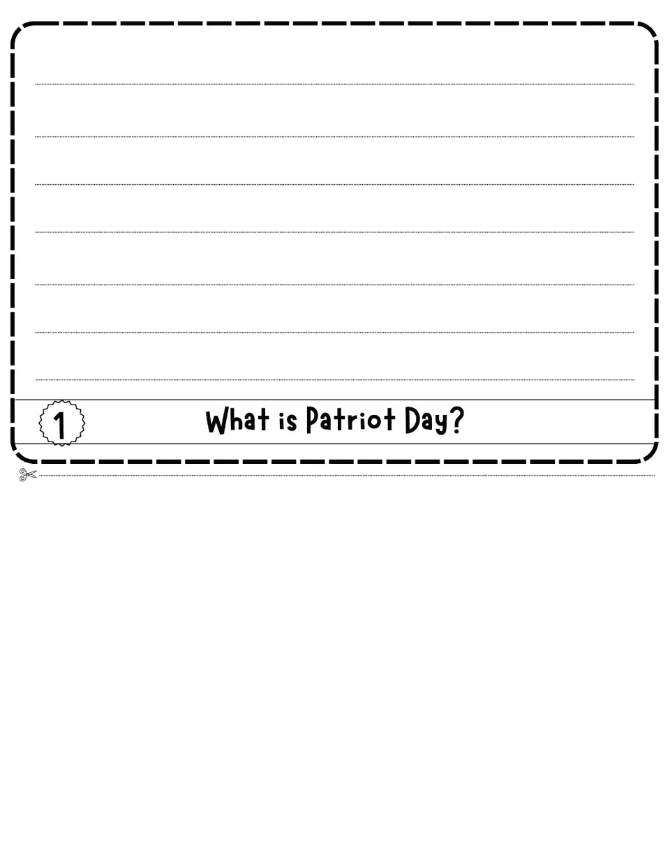 Patriot Day flipbook activity 1 asks 'What is Patriot Day?' and provides space for a written response.