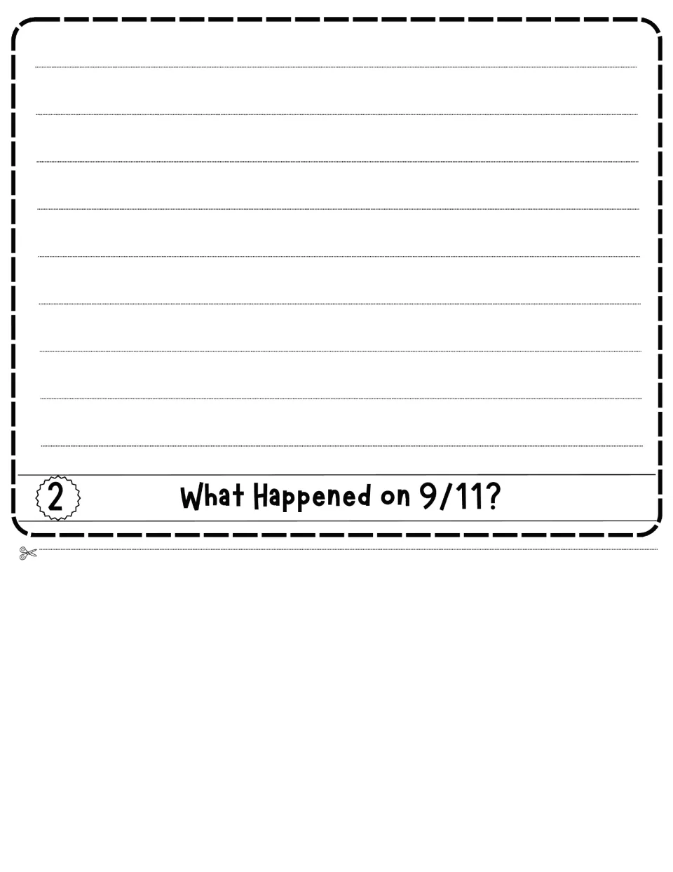 Patriot Day flipbook activity 2 asks 'What Happened on 9/11?' for students to answer in their own writing.