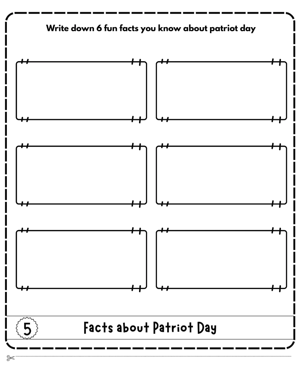 Patriot Day flipbook activity 5 asks students to write six facts they know about Patriot Day.