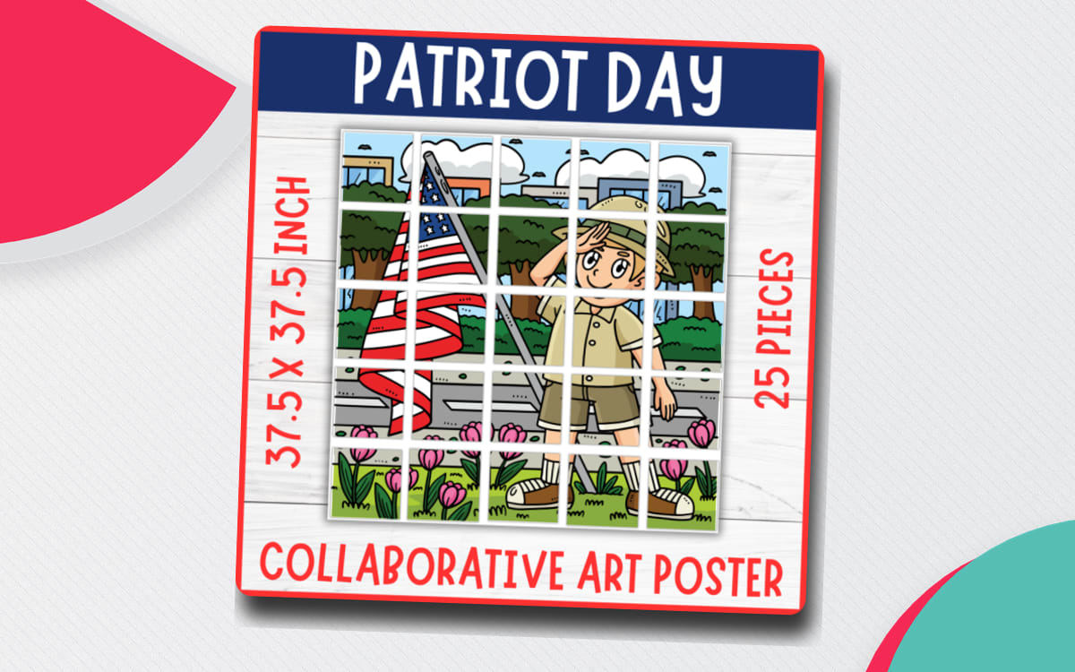 Patriot day September 11 collaborative poster, 9.11 coloring Craft art cover with a black-and-white activity preview.