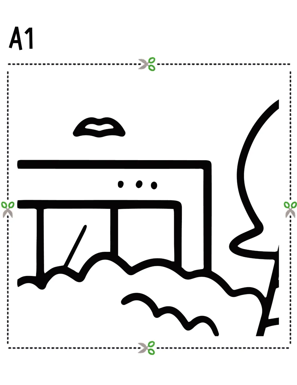 Patriot Day poster cut-out piece A1: building outline, a bird and cloud edges for students to color and join