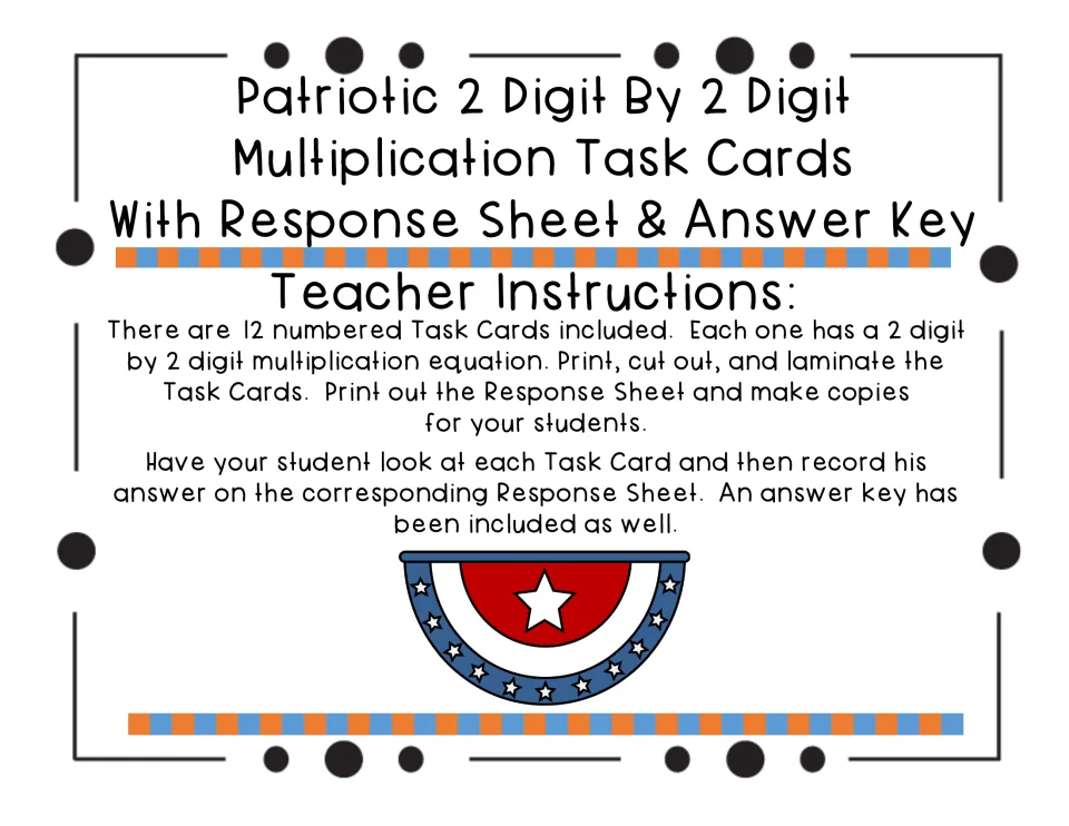 Teacher instructions: print, cut out and laminate 12 numbered task cards, copy the response sheet, students record answers