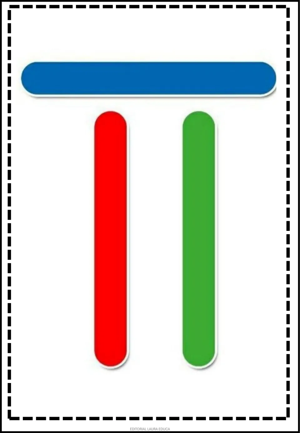 Pattern game flashcard showing a horizontal blue craft stick above separate vertical red and green sticks.