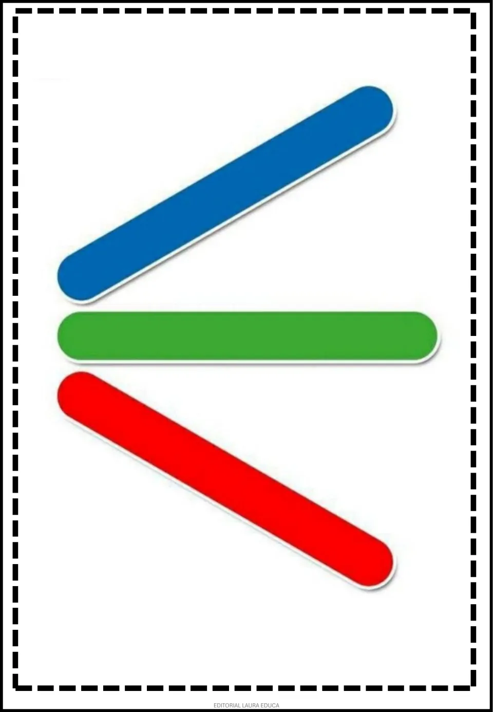 Pattern game flashcard showing blue and red diagonal craft sticks spreading right around a green horizontal stick.
