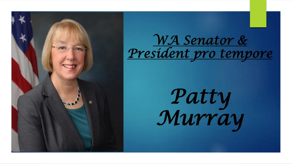 Biography cover introducing Patty Murray as a Washington senator and president pro tempore, with her portrait