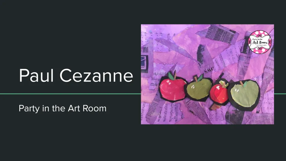 Cover of the Paul Cezanne Art Project, showing painted red and green apples on a purple collage background
