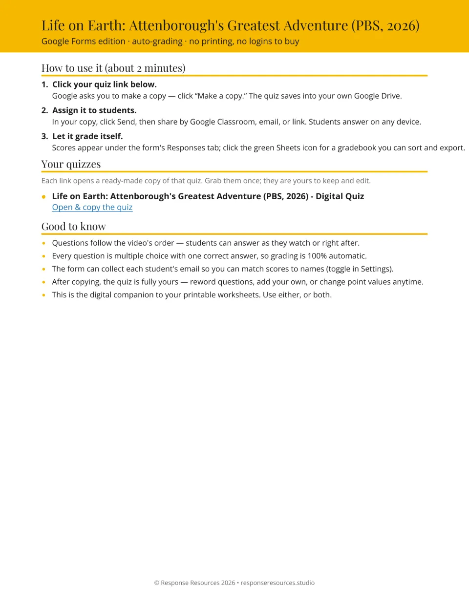 Google Forms edition setup: three steps to copy, assign and auto-grade the digital multiple-choice quiz, plus usage tips