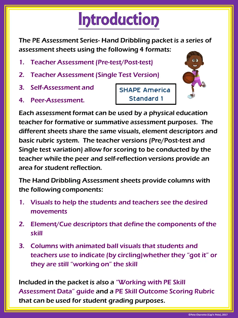 Introduction to four hand dribbling assessment formats, shared skill cues, visuals, and scoring support