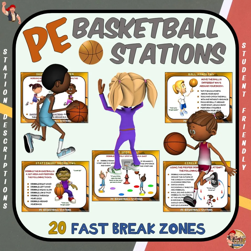 PE Basketball Stations – 20 Station Signs – cover