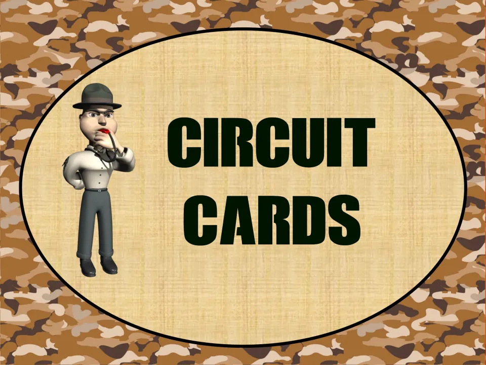 Circuit Cards section divider marks the start of the 20 full-page illustrated fitness exercise cards