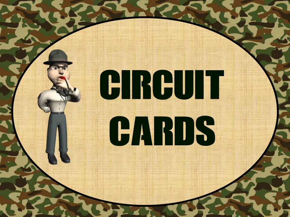 Circuit Cards section divider marks the start of the 20 illustrated, full-page fitness exercise cards