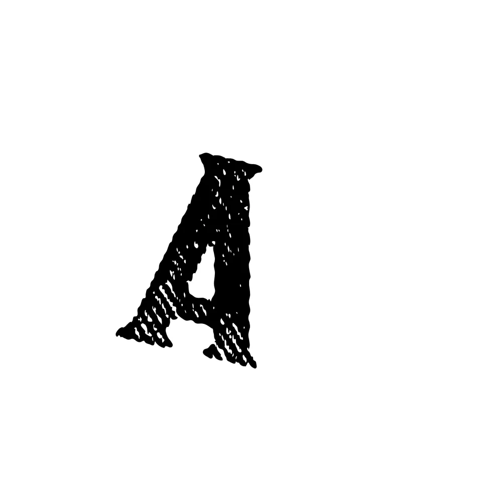 Bulletin board letter A, second letter of MASTER, printed in black textured serif type to trim with scissors or Cricut