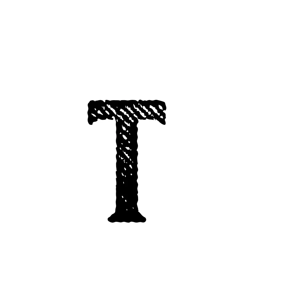 Letter T, the fourth letter in MASTER, shown in black distressed serif lettering, ready to cut out for the board title