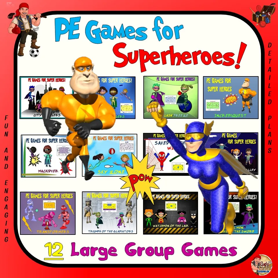 PE Games for Superheroes | 12 Large Group Games – cover