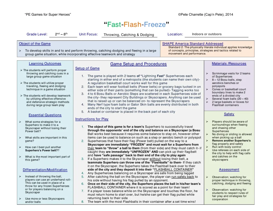 Fast-Flash-Freeze lesson plan: flag-pull game where players reach a Bosu ball skyscraper and catch flashballs to score