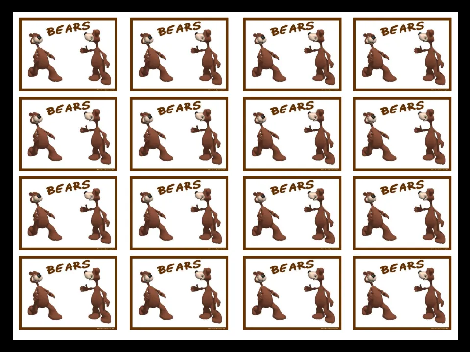 Sixteen matching Bears mini cards, each showing two bears and the group name for student grouping