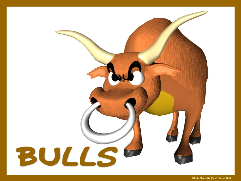 Full-page Bulls group sign featuring a cartoon bull for identifying a PE or classroom student group