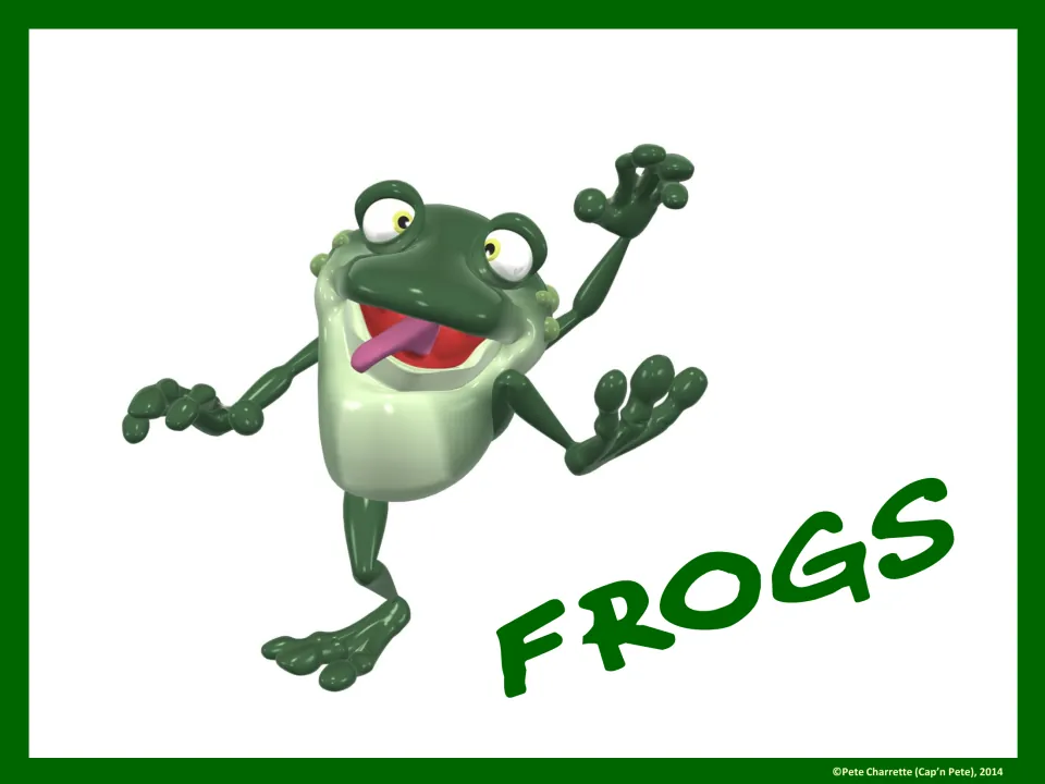 Full-page Frogs group sign with a cartoon frog, paired with matching mini cards for organizing students