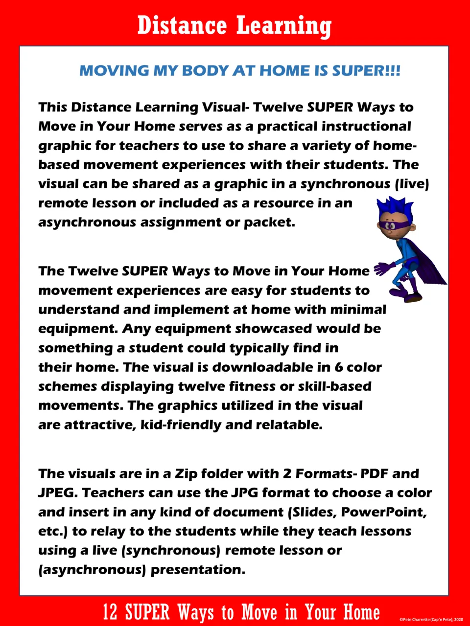 Introduction to the home movement posters, explaining 12 activities, six color options, and PDF and JPEG use