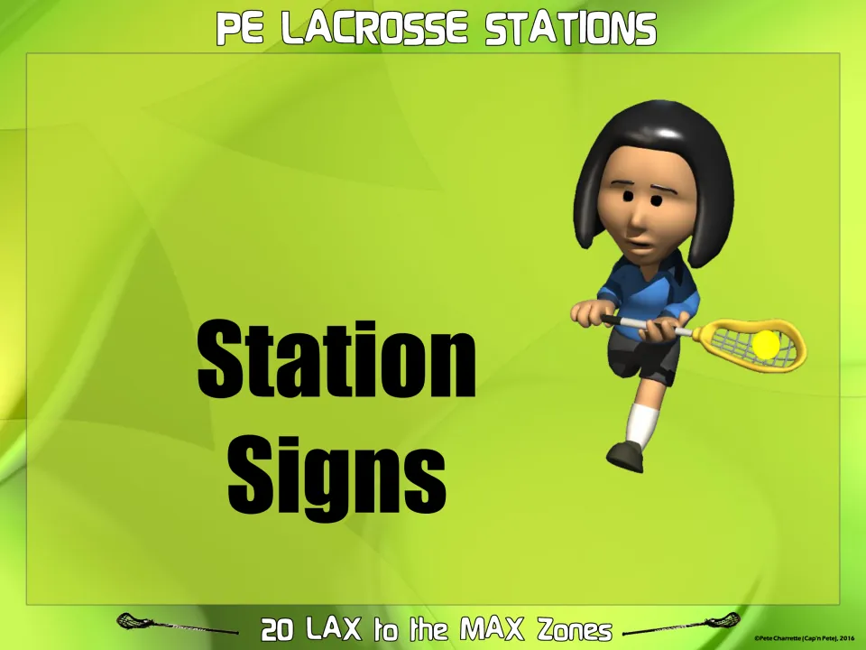Station Signs divider introducing the individual lacrosse activity cards in the set of 20 practice zones