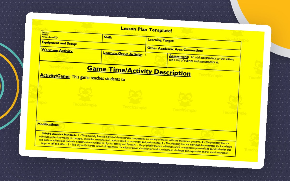 PE Lesson Plan Template preview: Repeating editable lesson-plan slide layout