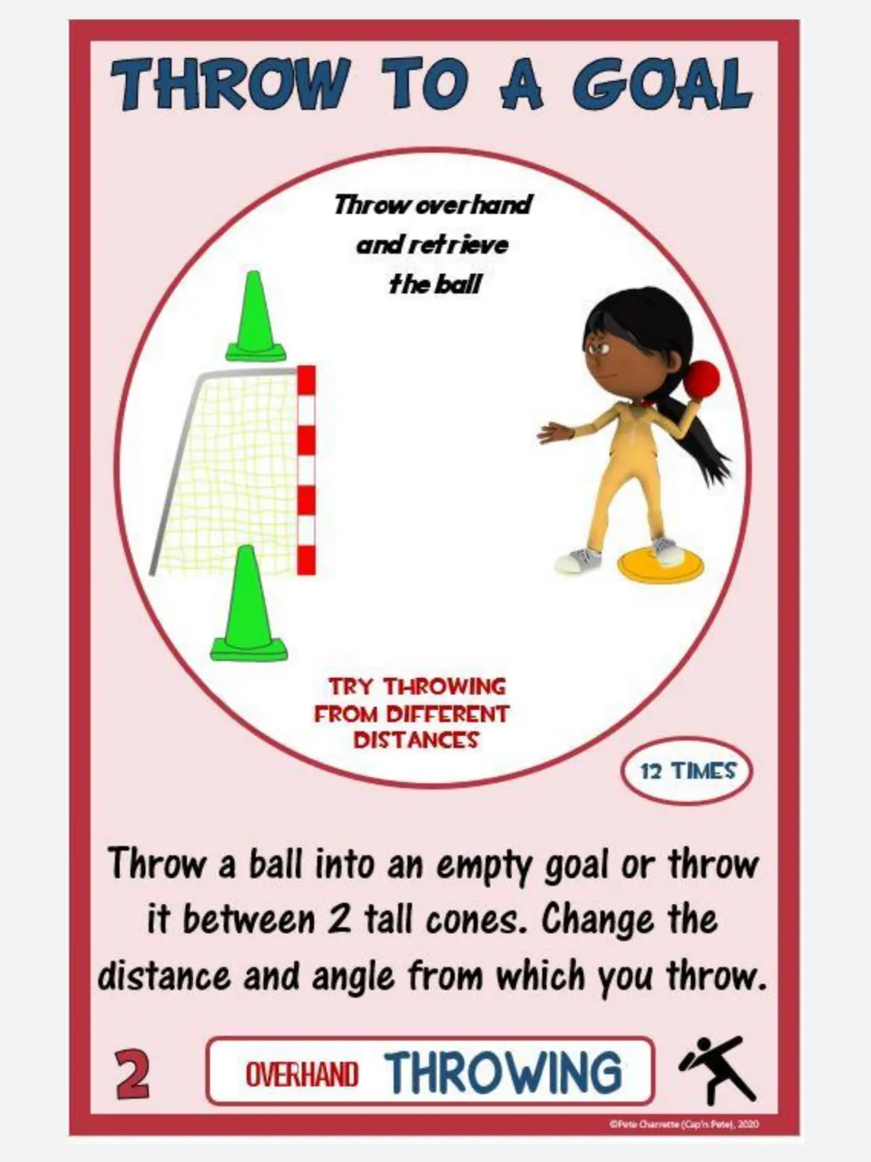 Overhand throwing card 2, Throw to a Goal: throw into a goal or between two cones from different distances