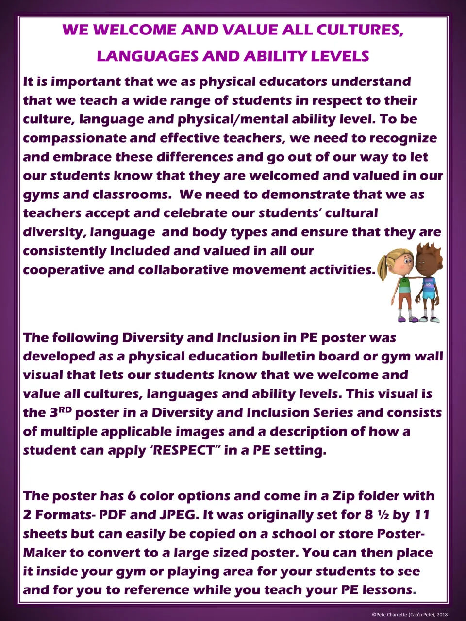 Welcoming all cultures, languages and ability levels: teacher note on inclusion in PE and the 6-color poster formats