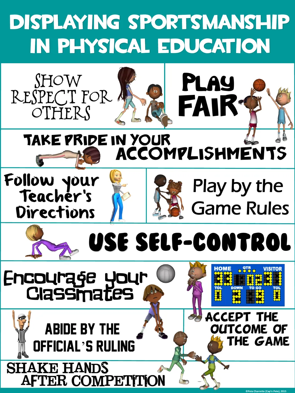 Teal sportsmanship poster: 10 good-sport behaviors from showing respect to shaking hands after competition