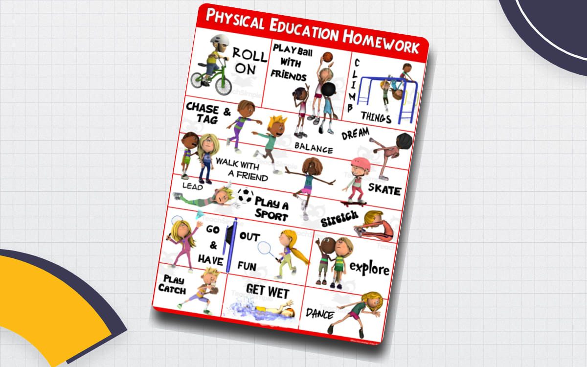 PE Poster Visuals: PE Homework preview: Poster design repeated in five header color variants (PDF)