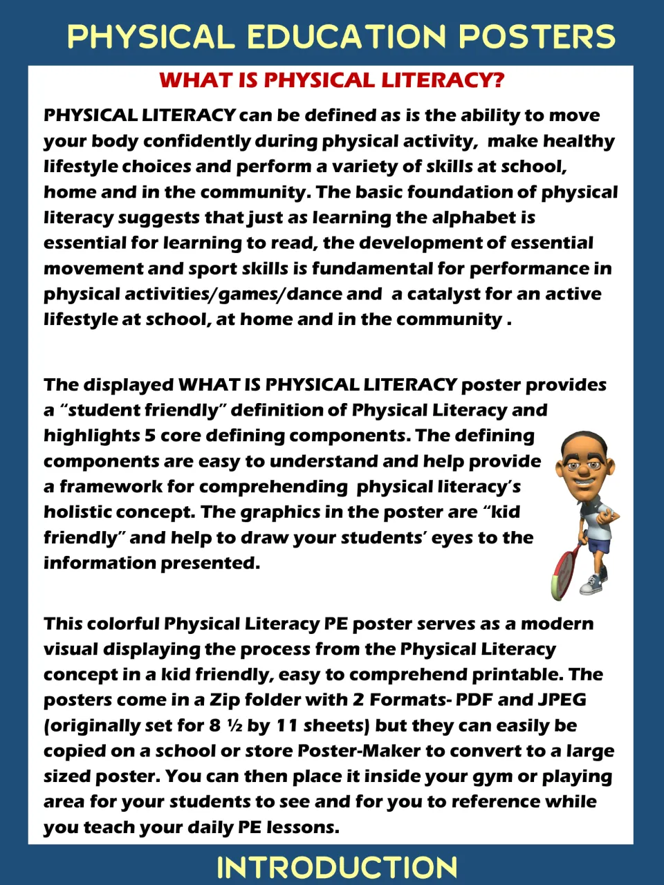 Introduction to the PE posters: a written definition of physical literacy and notes on displaying the posters in the gym