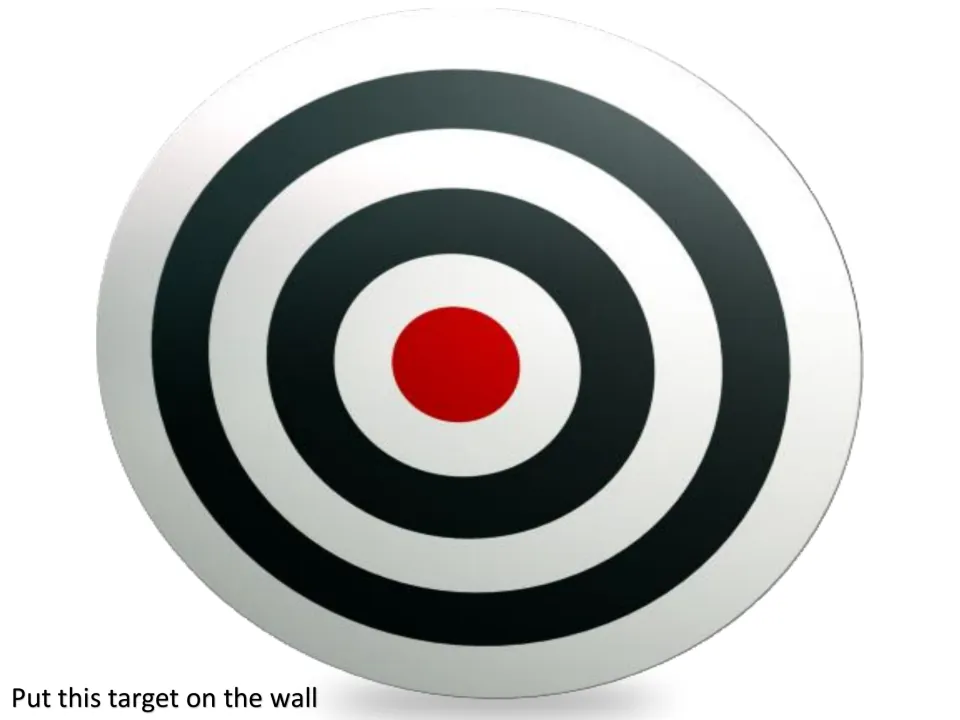 Printable wall target for the Hit the Target throwing station, featuring black and white rings and a red center
