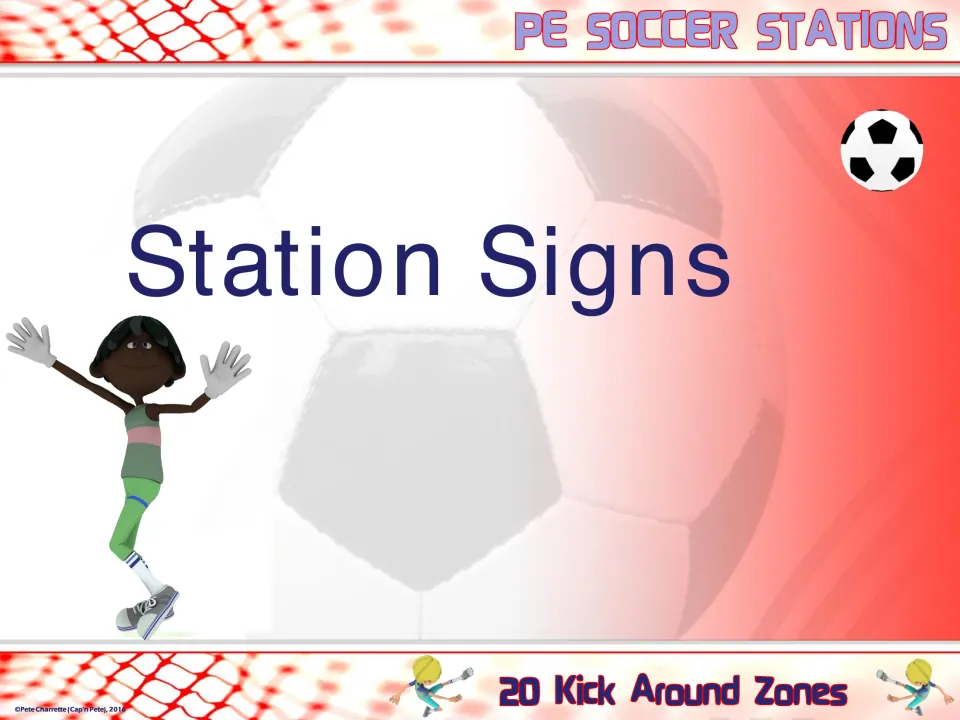 Station Signs section divider showing a cartoon goalkeeper with gloved hands raised beside a soccer ball