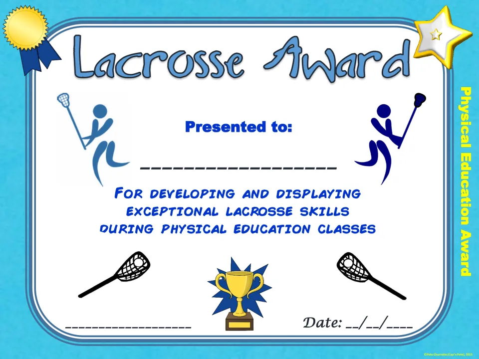 Lacrosse Award for exceptional lacrosse skills in PE, featuring player silhouettes holding sticks and a gold trophy