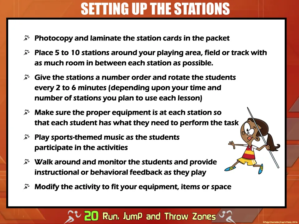 Station setup directions recommend using 5 to 10 stations and rotating students every 2 to 6 minutes