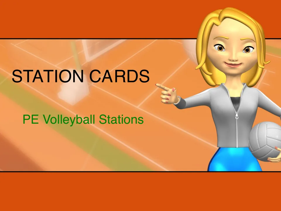 Station Cards divider introducing the illustrated volleyball activity cards and their student directions