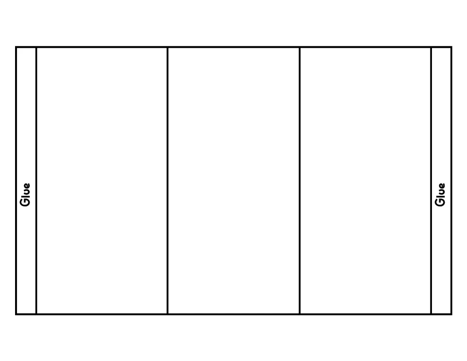 Peach life cycle foldable strip: a cut-out piece with three blank panels and a glue tab at each end for joining strips