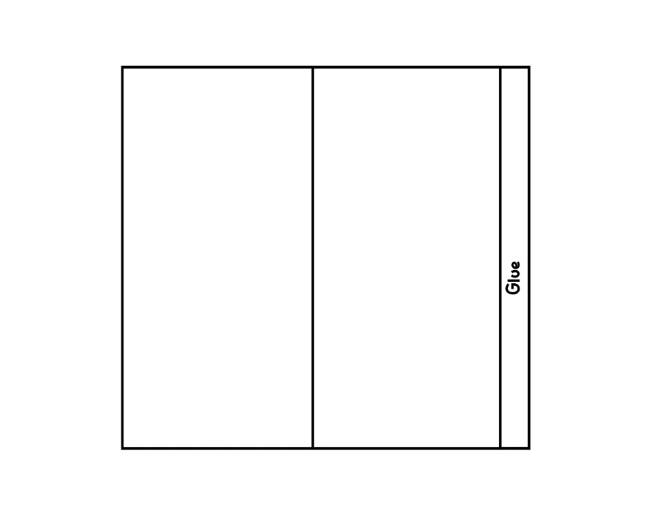 Final foldable strip cut-out piece: two blank panels plus a right-side glue tab that completes the eight-stage accordion