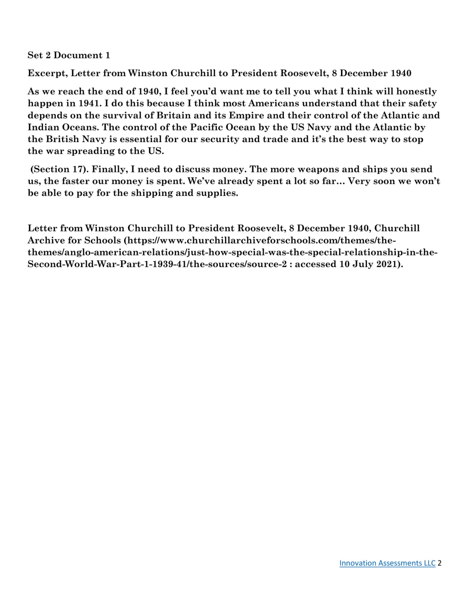 Set 2, Document 1: Churchill's December 8, 1940 letter to Roosevelt on naval security and supply costs