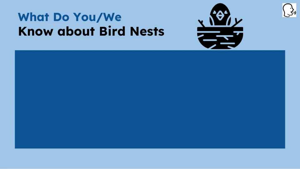 Bird-nest warm-up asks what students know about bird nests and provides space to record their responses.