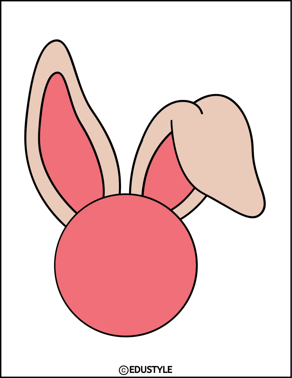 Bunny cutout with one upright ear, one floppy ear, and a blank pink circle for the spring and Easter decor kit