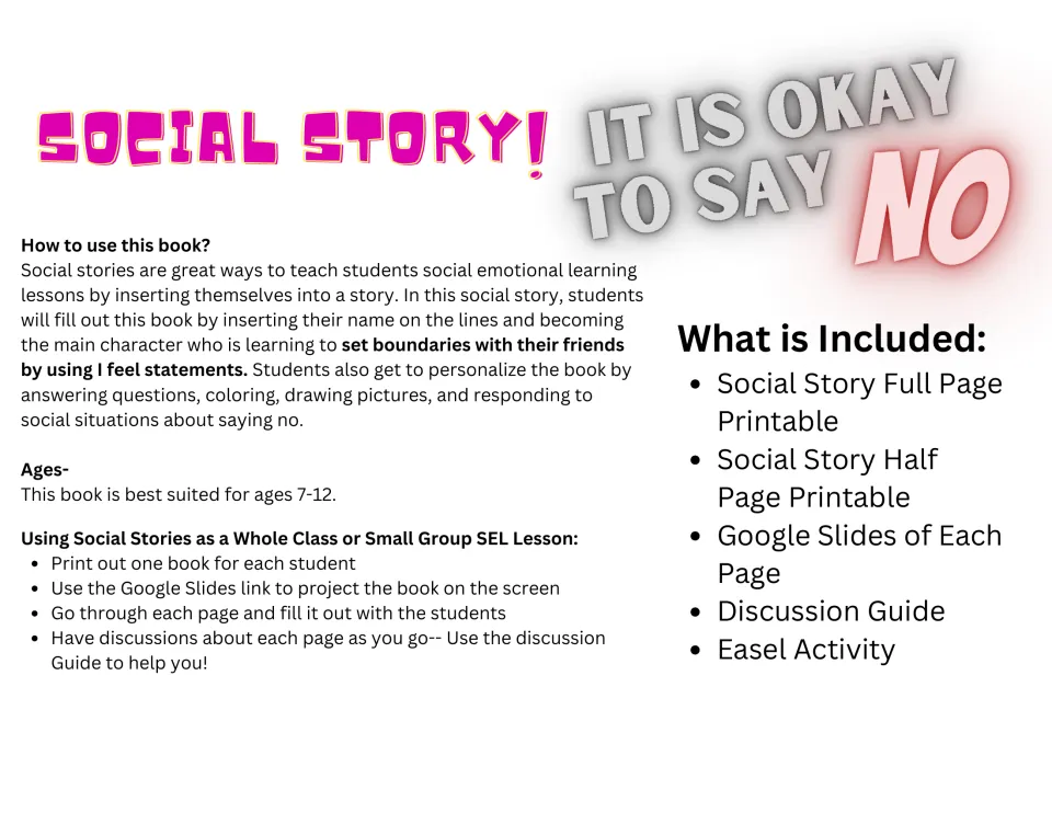 Social story overview: how students write their name into the book to practise setting boundaries using I feel statements
