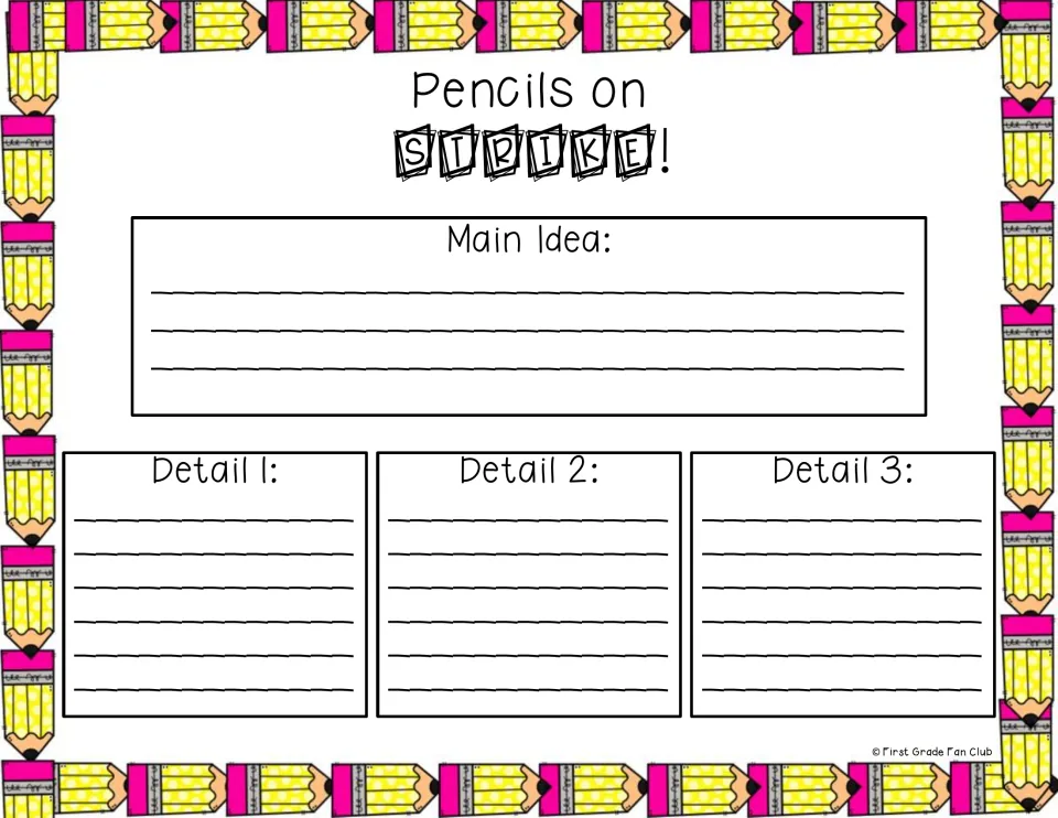 Main idea and details organizer: students write one main idea and three supporting details for the strike story
